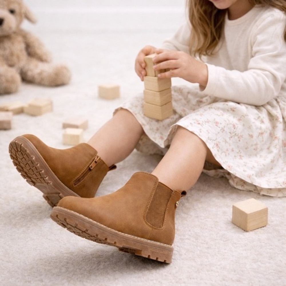 Lucky Brand Lina Girls Chelsea Boots Cognac Brown Ankle Booties Size‎ 2